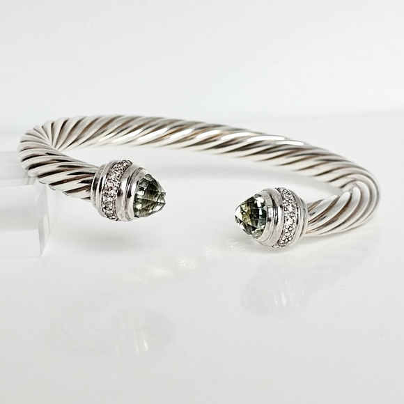 David Yurman 7mm Prasiolite & Diamond Cable Bracelet - Picture 4 of 7